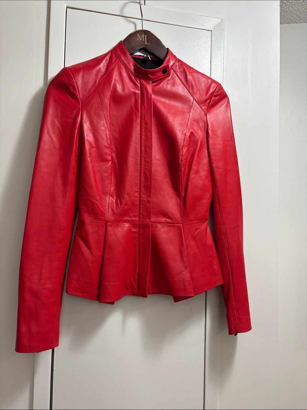 Robert Rodriguez Red Women's bLeather Peplum Jacket